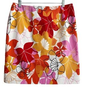 NEW Pop Art Bright Floral Cotton Pencil Skirt 12